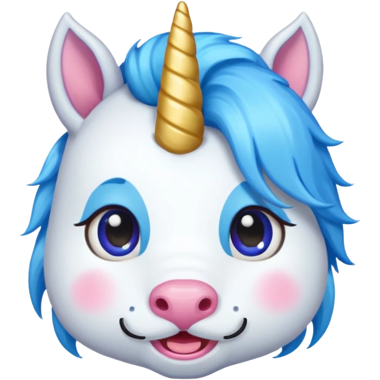 unicorn face with mustache cute and blue haired emoji