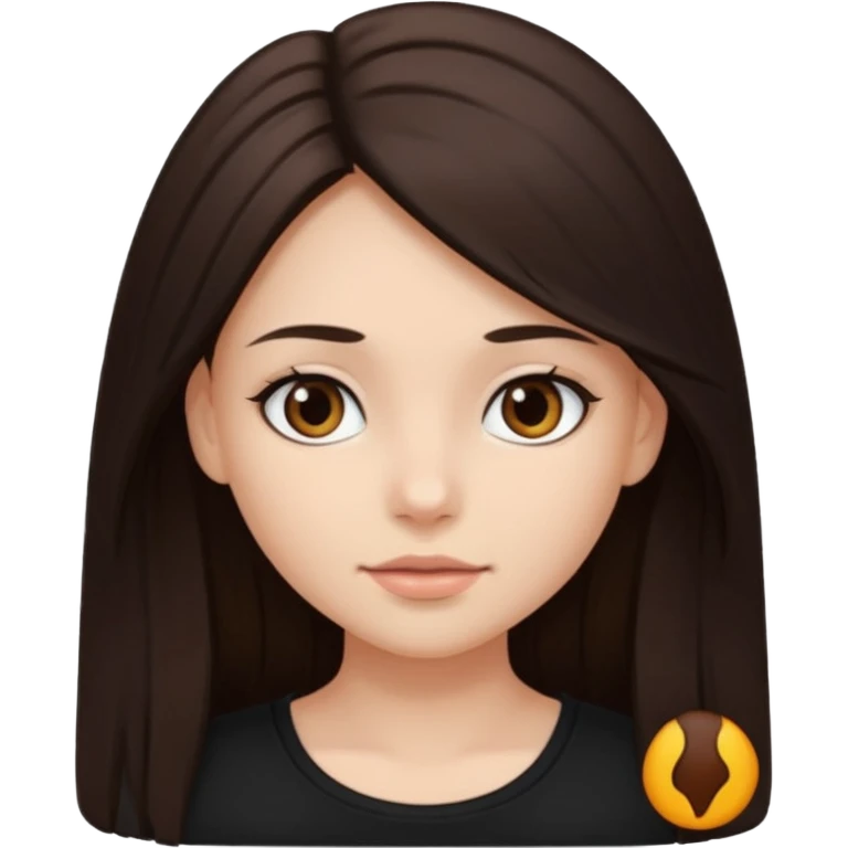Make an emoji of a girl with dark brown long hair and dark brown eyes wearing a black top emoji