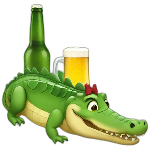 crocodile with beer emoji