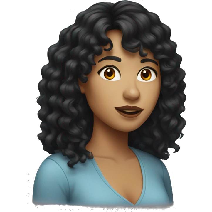 woman with long black curly hair and bangs and dark brown eyes emoji
