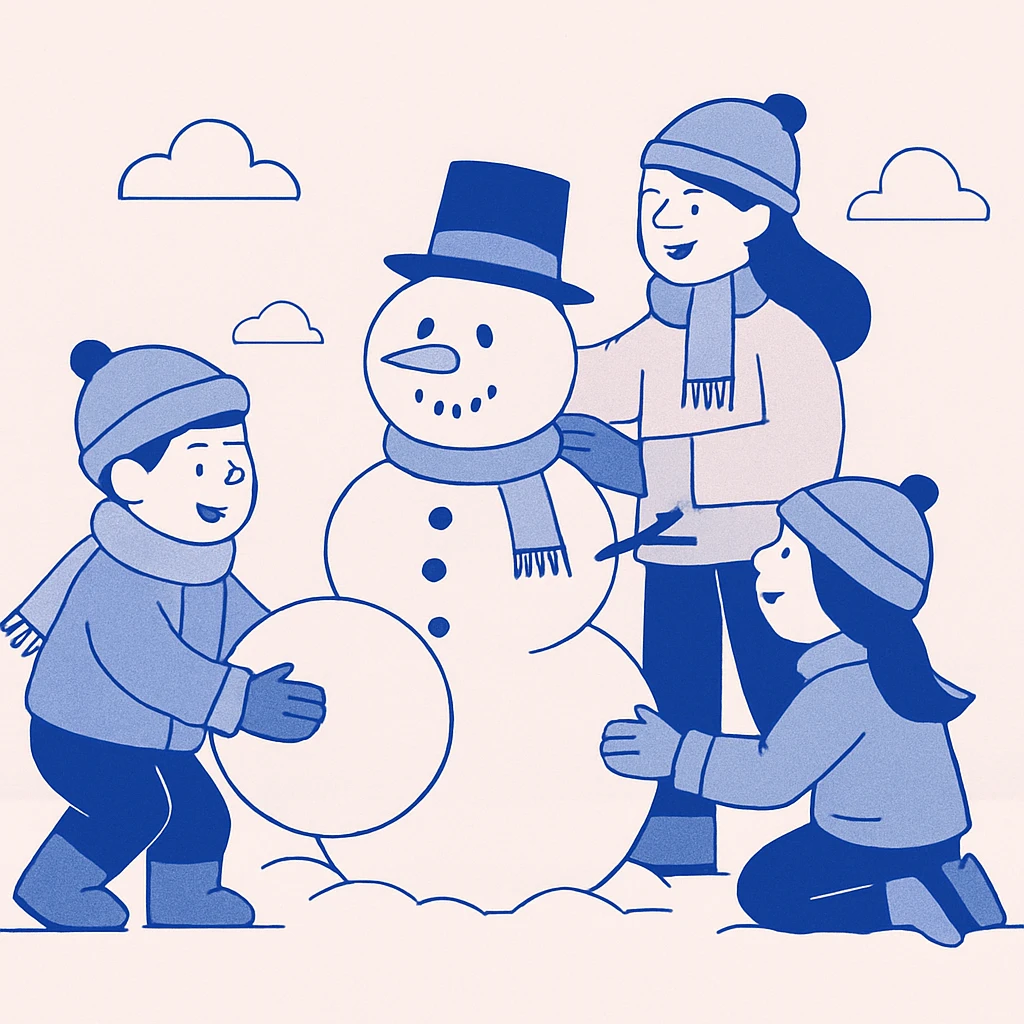 children building a snowman together emoji