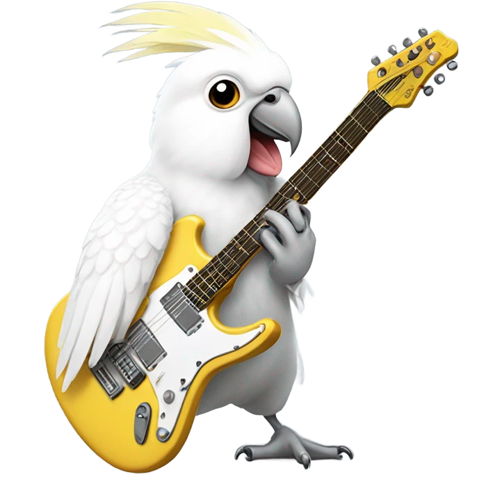White cockatiel playing electro guitar emoji