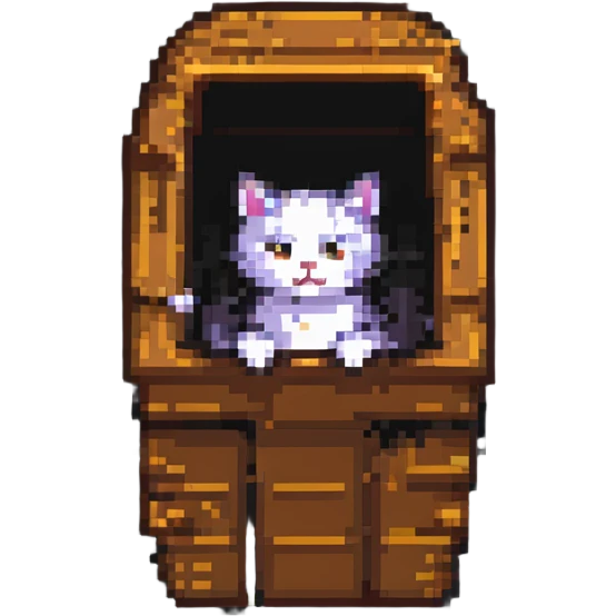 a cat in a coffin, pixel art style emoji