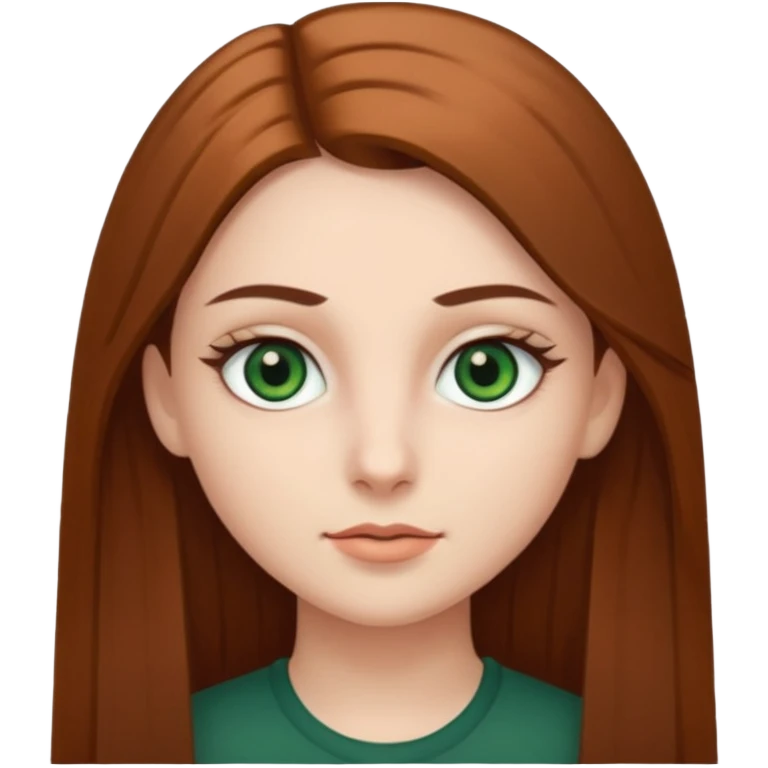 Girl with dark green eyes, light eyebrows and long brown straight hair emoji
