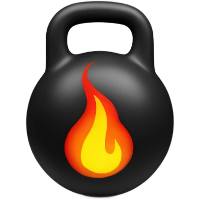 Black kettleball with red, orange, and yellow flame behind it emoji