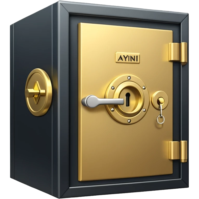 A secure vault door with the AYNI Gold logo at its center lock, glowing subtly. Flat design, metallic gold tones, black background, small “AYNI Gold” tag on the lower edge emoji