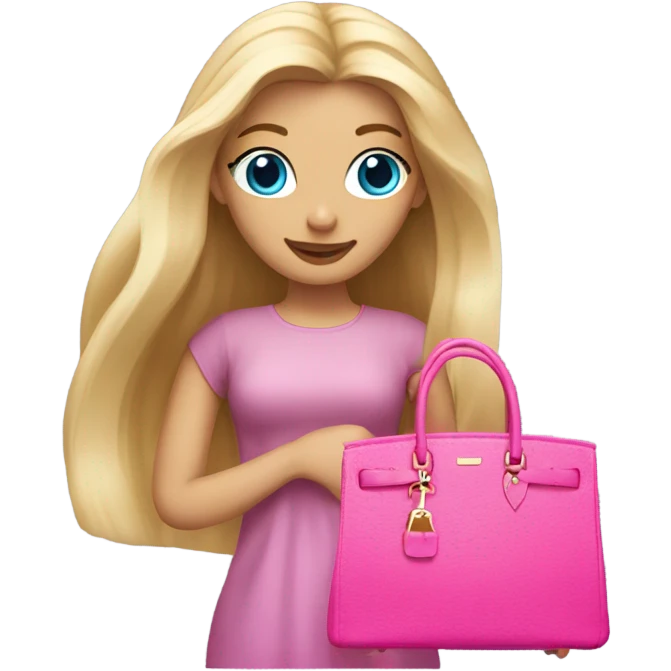 very long blonde haired and blue eyed girl with a pink birgin bag in her hand emoji