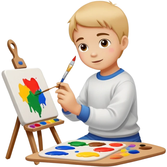 child painting on a canvas with a brush, colorful and creative emoji