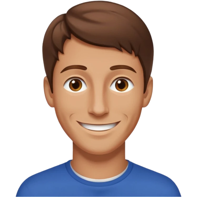 homme brun cheveux long visage mince sourire style européen emoji