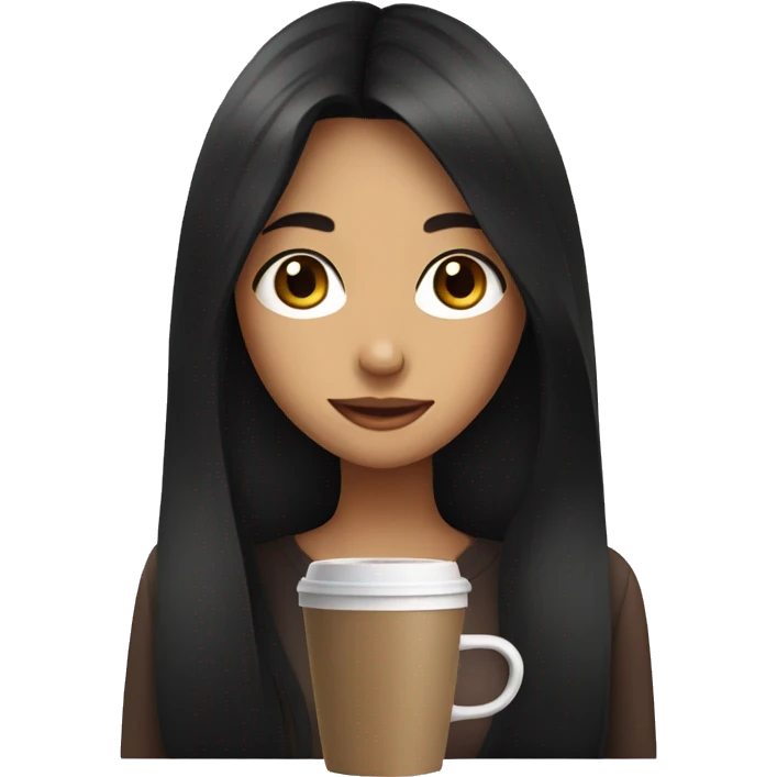 a girl with long black hair drinks coffee emoji