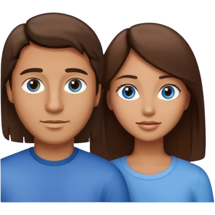 couple homme cheveux raide châtains et yeux bleu et femme cheveux raide chatains et yeux marron emoji