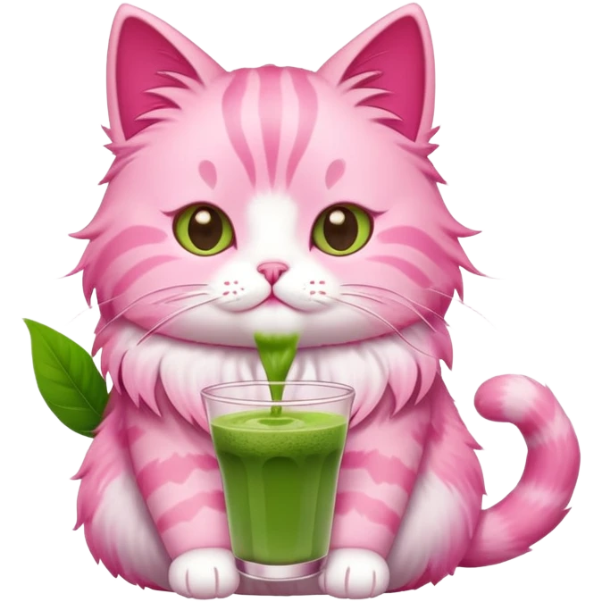 pink cat with matcha emoji