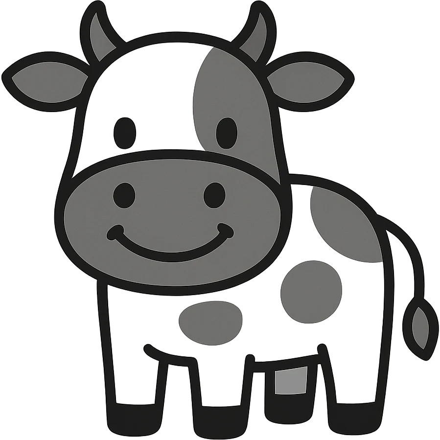 smiling cow, 2d flat monotone, icon style, abstract, reduced to essential shapes emoji