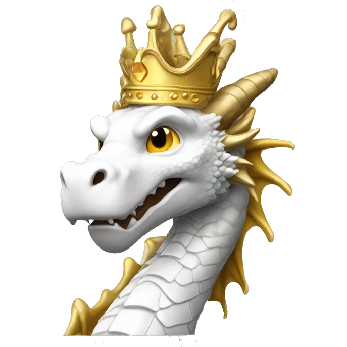 A white golden dragon whit a crown holding a big golden sceptre  emoji