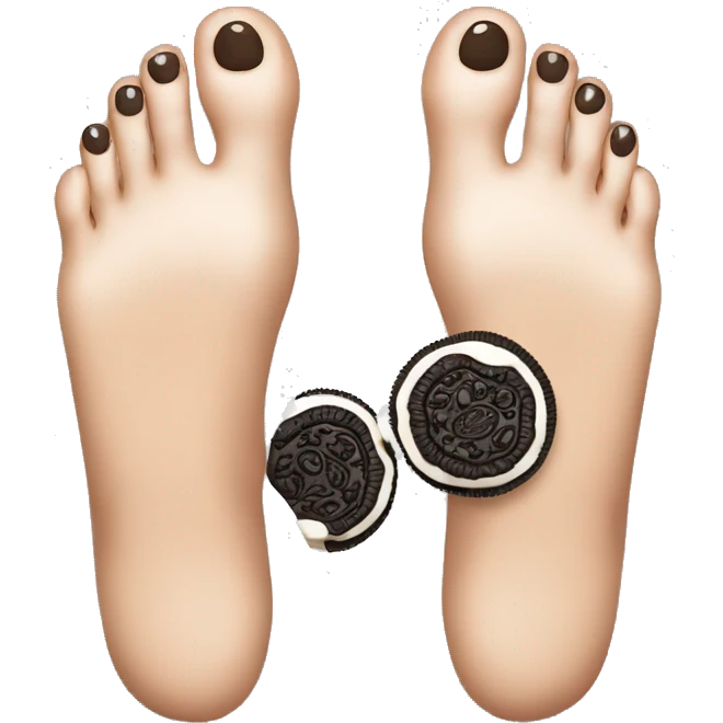 A bare foot with toes with an oreo cookie between the big toe emoji