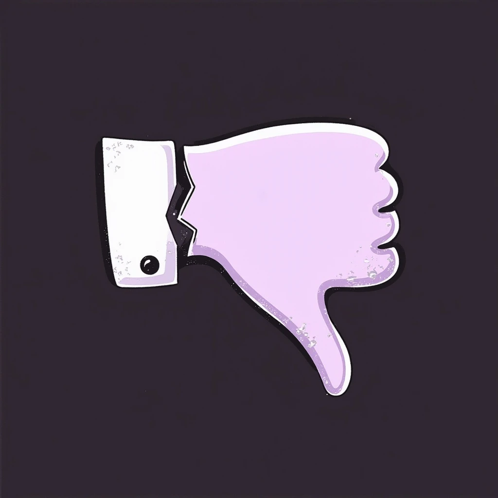 thumbs down emoji in chalk style, soft lilac color palette, rough doodle-like texture, drawn with pastel chalk on a dark surface, aesthetic and emotional Telegram channel, broken cracked thumb for extra emotion emoji