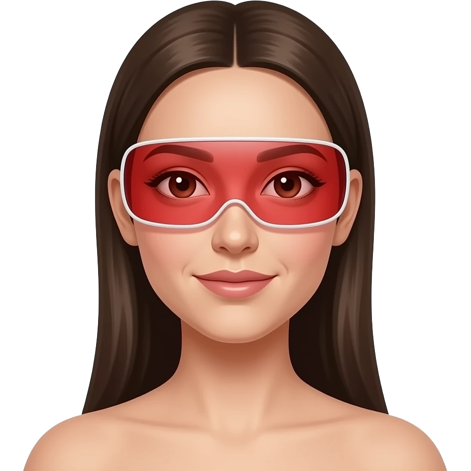 iPhone emoji style illustration of a relaxed woman receiving red light therapy, soft facial expression, smooth skin, minimalistic, glossy 3D emoji style, soft shadows, high detail, centered composition, isolated on pure white background, no text emoji