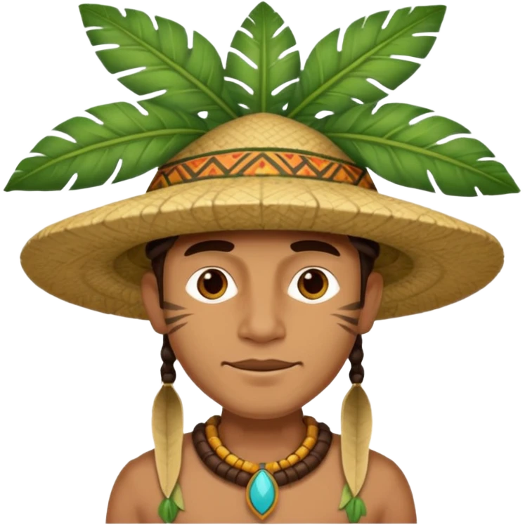 an man wearing a large leaf tribal hat emoji