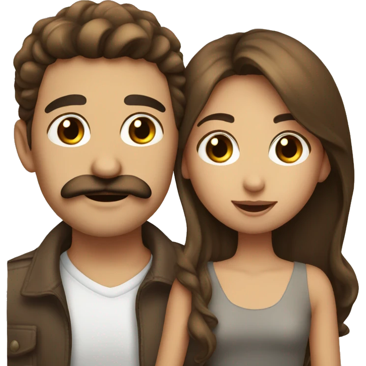 Guy with mustache kissing girl with brown hair and brown eyes emoji