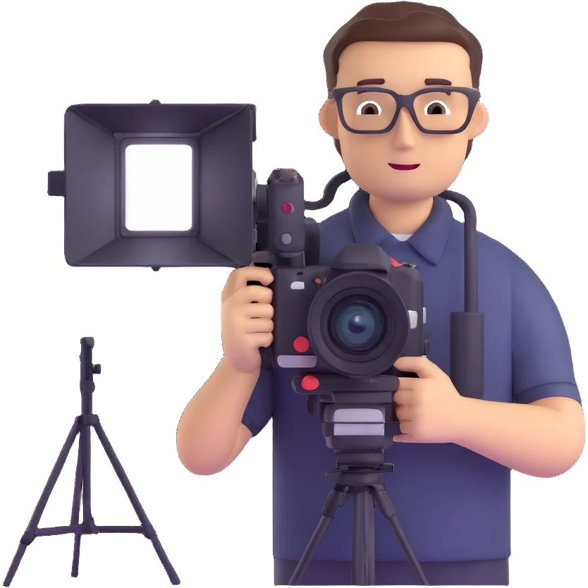 photographer in a photo studio with camera and lighting equipment emoji