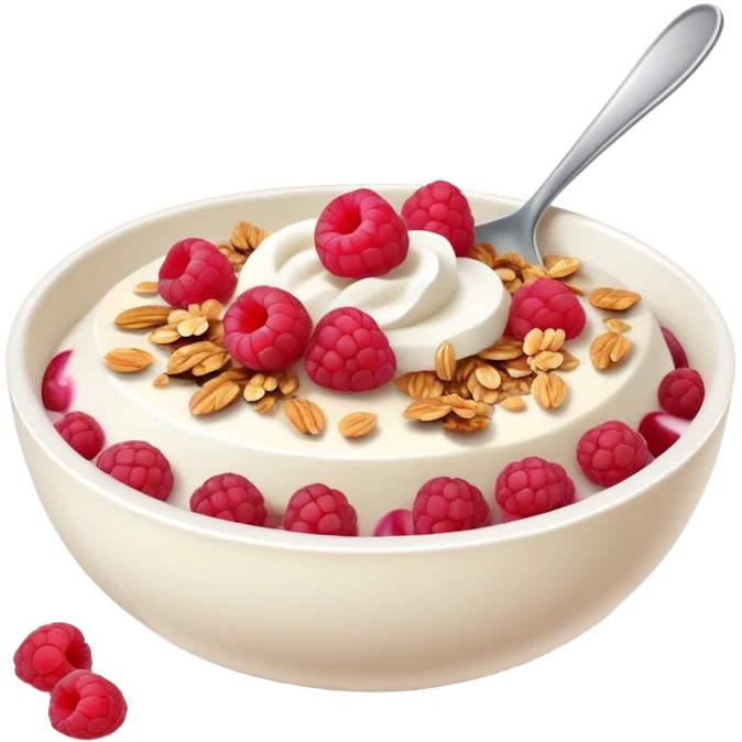 yogurt bowl with raspberries, coconut and granola  emoji