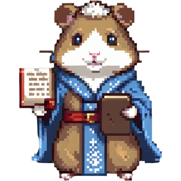 hamster philosopher wearing a tiny robe and holding a scroll emoji