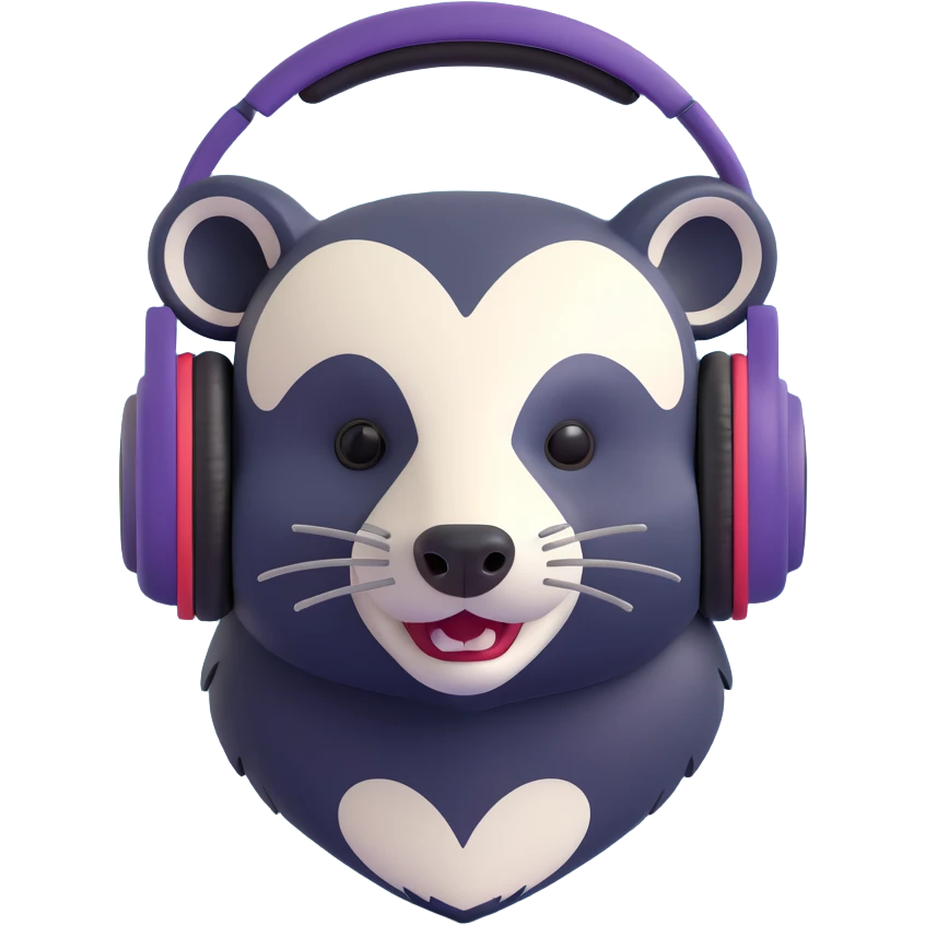 cute badger head with oversized headphones, playful and approachable, minimal background, 3D emoji style emoji