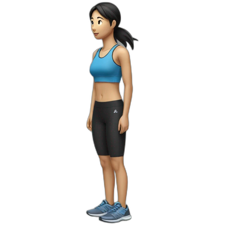 female asian runner with black short， side view，full body emoji