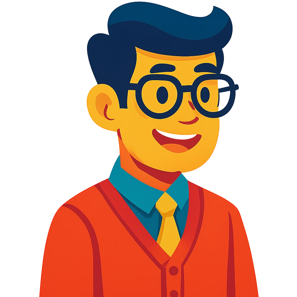 asian nerdy man with glasses, vibrant toon style emoji