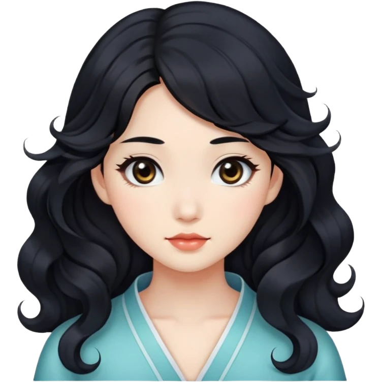 Beautiful girl,Black hair,wavy hair，long hair,Black eyes,Chinese emoji