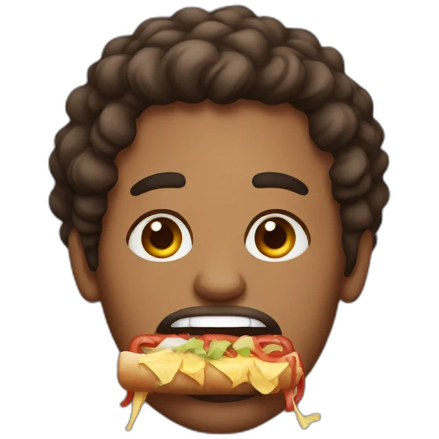 a brown skinned man, emaciated face with short curly hair eating a kebab emoji