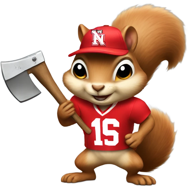 Squirrel using a hatchet wearing a Cornhusker jersey  emoji