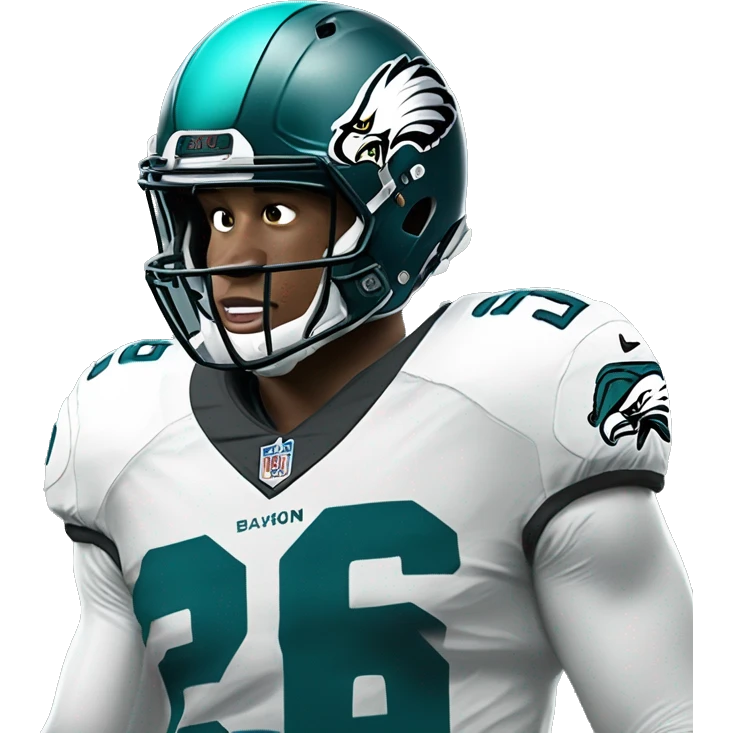 Saquon Barkley in teal Eagles jersey with number 26 and a teal helmet emoji