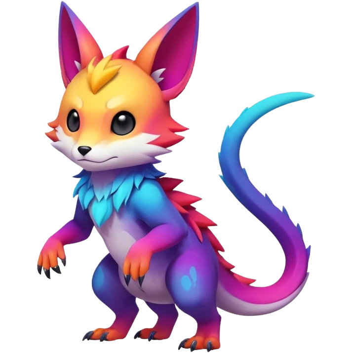 Vibrant colorful-gradient anime-styled edgy cool badass cute random Fakémon-creature, with random markings, full body emoji