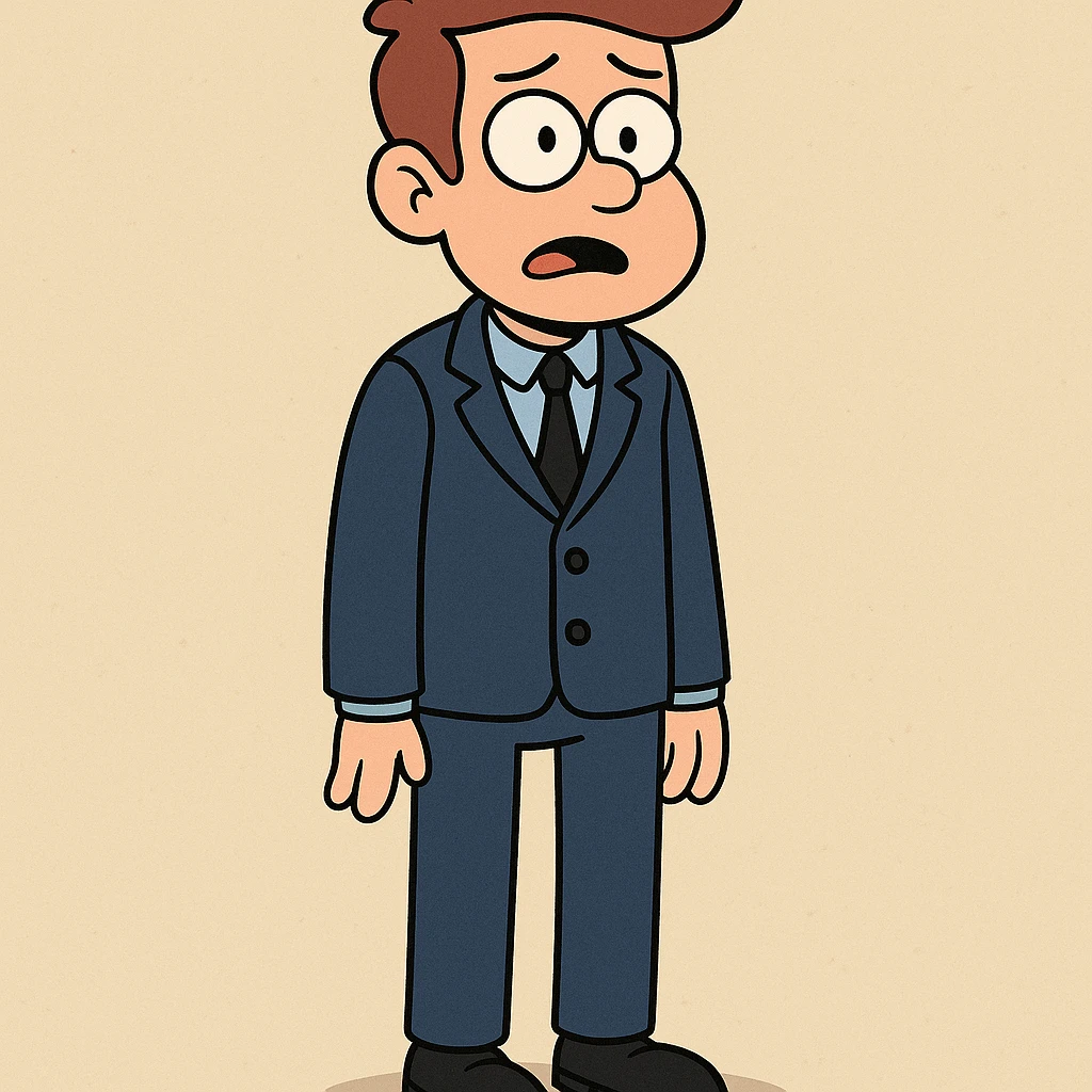 boy in a blue and black suit, standing, simple background, cartoon style emoji