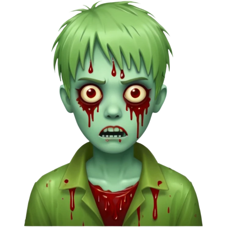 Zunbi na chuva cabelo de franjinha pele verde sangrenta emoji