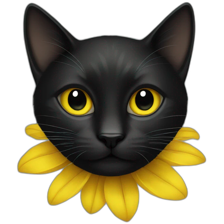 black cat with sunflower around its head emoji