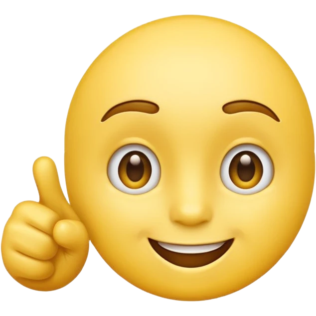 A normal smiling, not realistic looking, yellow emoji like the basic iPhone ones pointing to its head like it has a great idea emoji