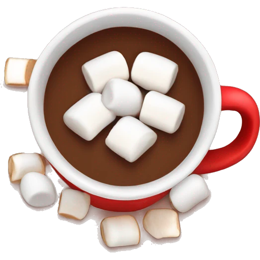Light red mug of hot chocolate with marshmallows  emoji