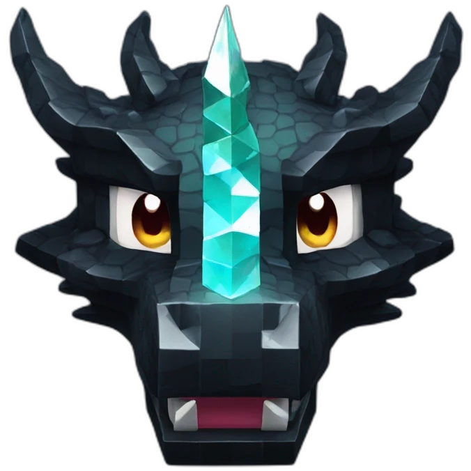 Minecraft Glitter Black Dragon Head With Diamond Horn emoji