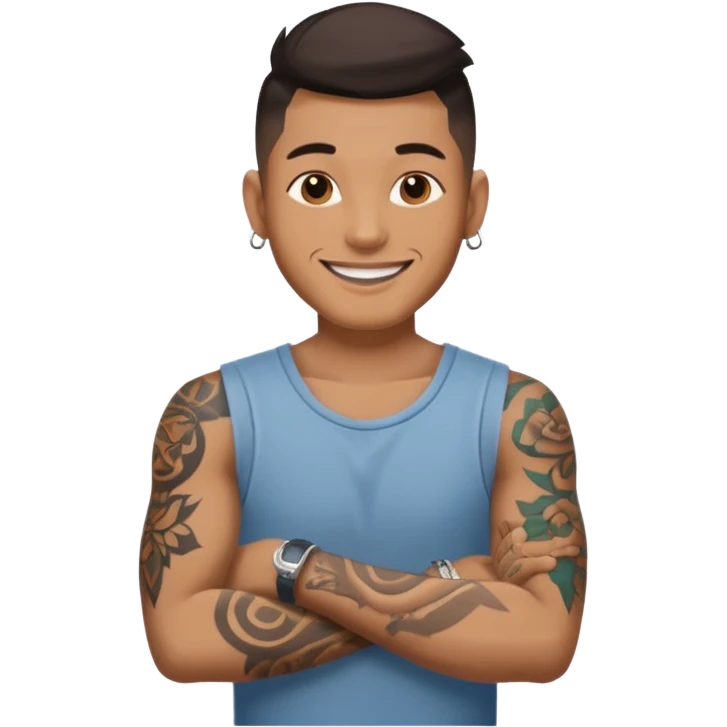hombre con tatuaj en los brazos con ropa emoji