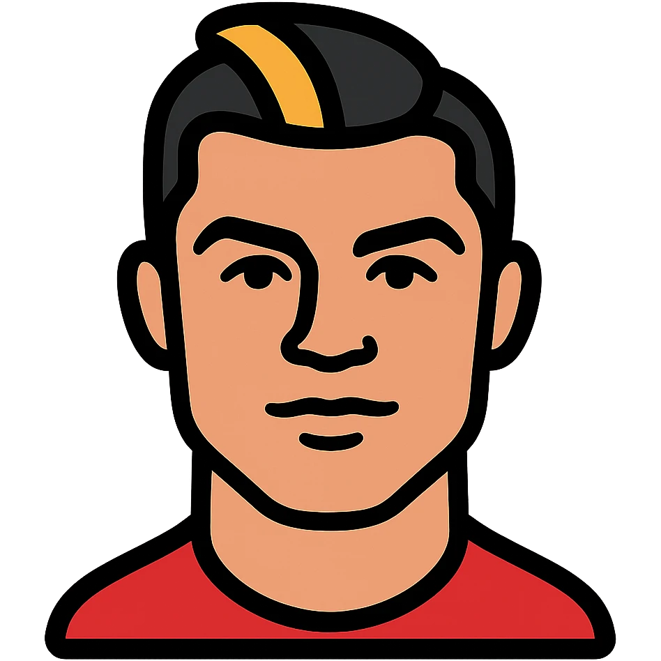 stylized icon of Ronaldo's face highlighting his features and iconic haircut, modern icon style emoji