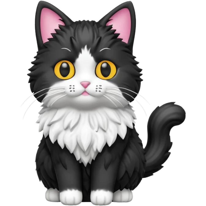 Isolated, breathtakingly vivid and intricately detailed digital illustration of the most incredibly adorable black and white fluffy cat figurine imaginable, toy style. emoji