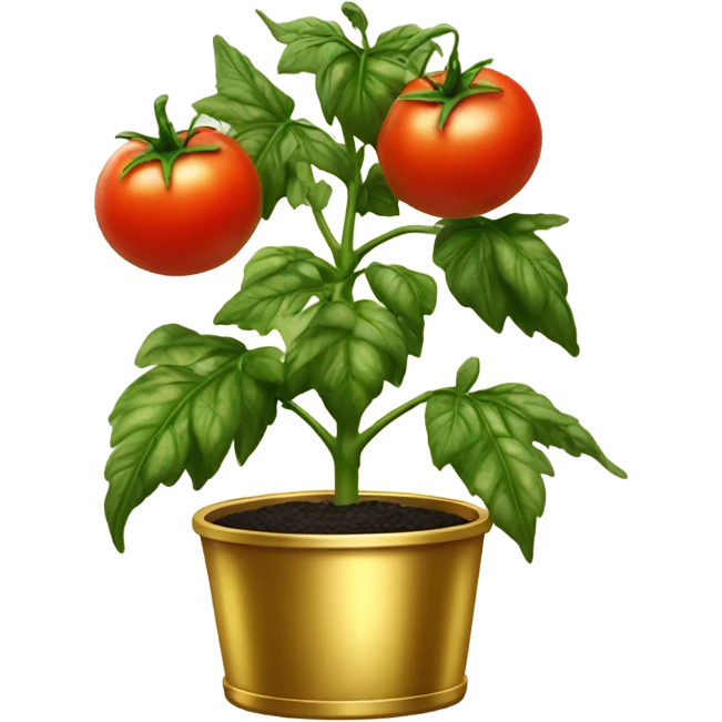 Tomato plant with Black tomatoes on in a gold pot emoji