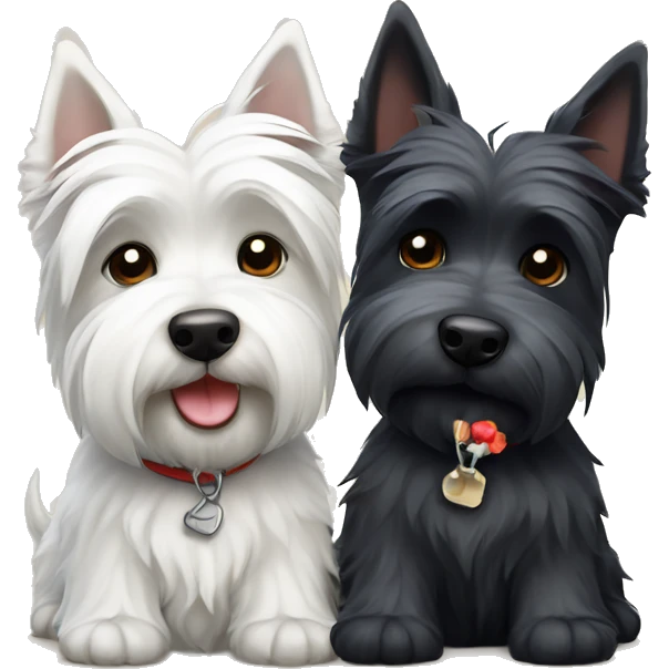 West highland terrier and Scottish terrier sitting together friends emoji