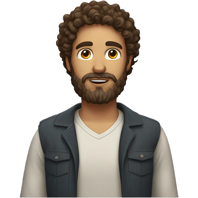 clean man with long curly brown hair and a brown beard with halo over head emoji