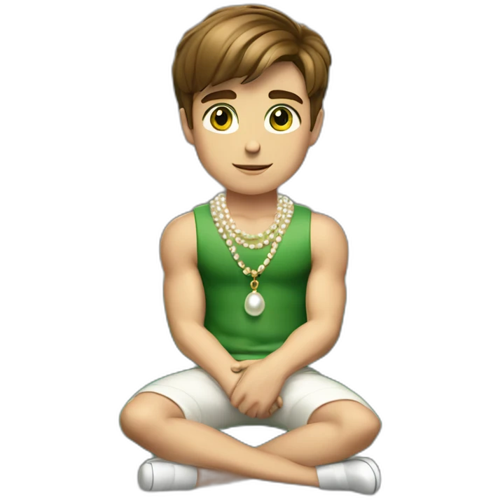 Posh-muscle-boy-brown-hair-green-eyes-pearl-necklace-sitting-on-golden-cube emoji