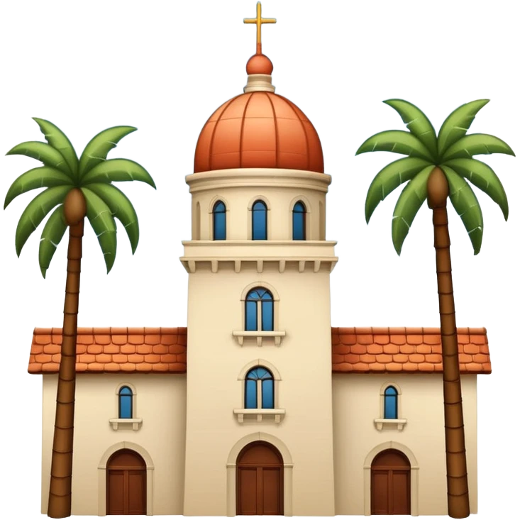California Building with tile-domed roof and California Tower in San Diego, including palm trees, simple apple style emoji, white background, no text, inspired by reference photo emoji