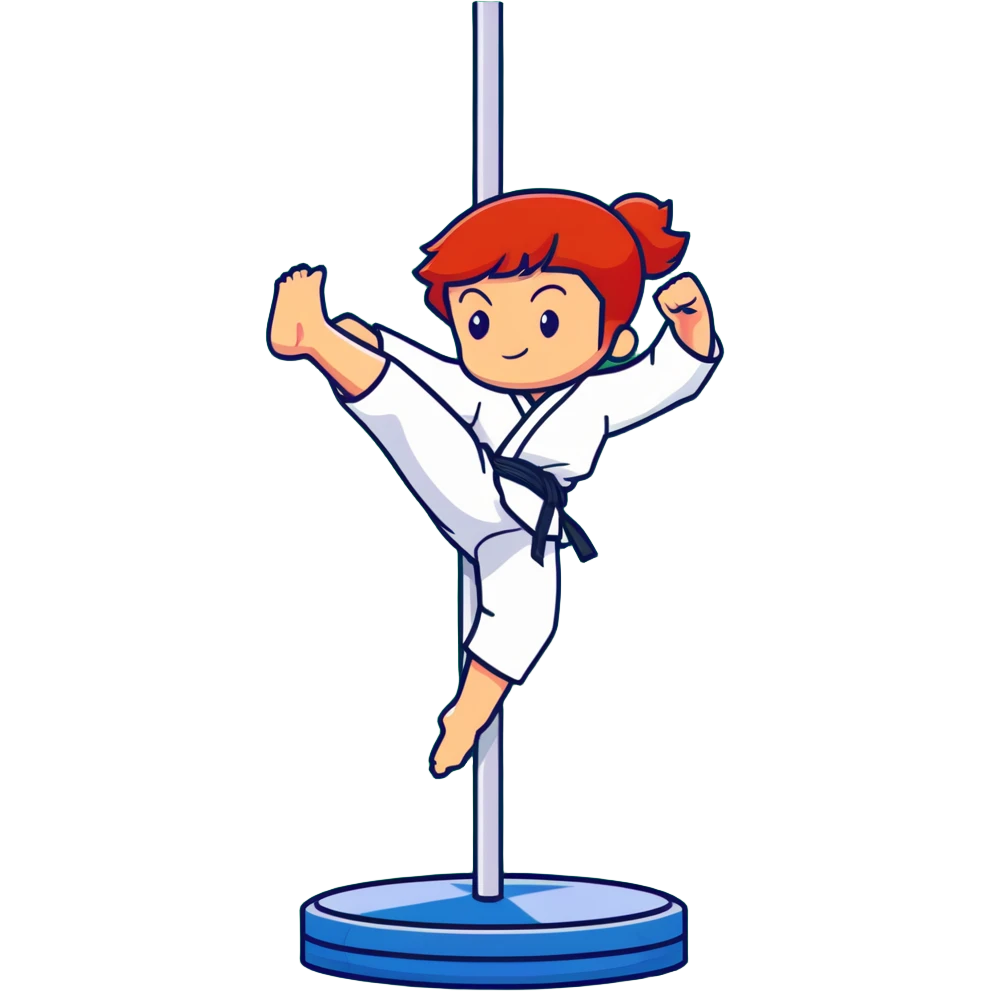 redhead martial artist with red hair doing a jiu jitsu pose while pole dancing emoji