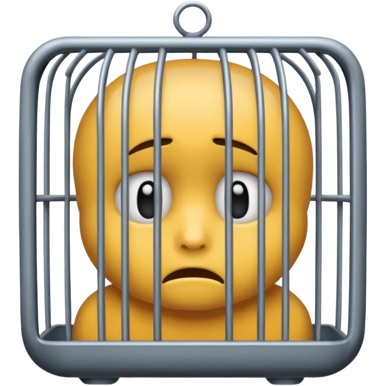 a sad emjoi face in a cage emoji